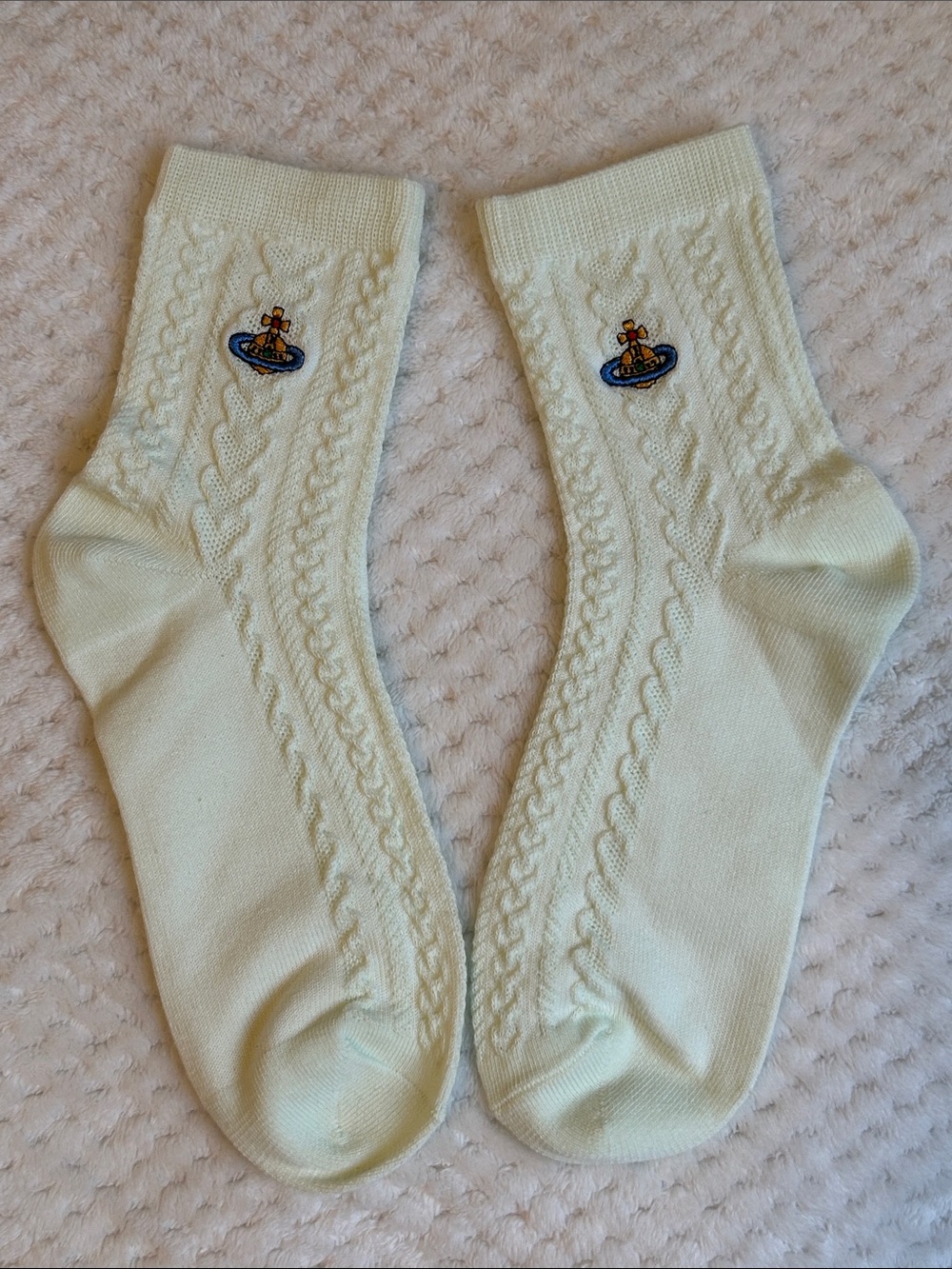 NWOT Vivienne Westwood Unisex Cable Knit Crew Socks With Orb Logo - Mint Green - Picture 7 of 7